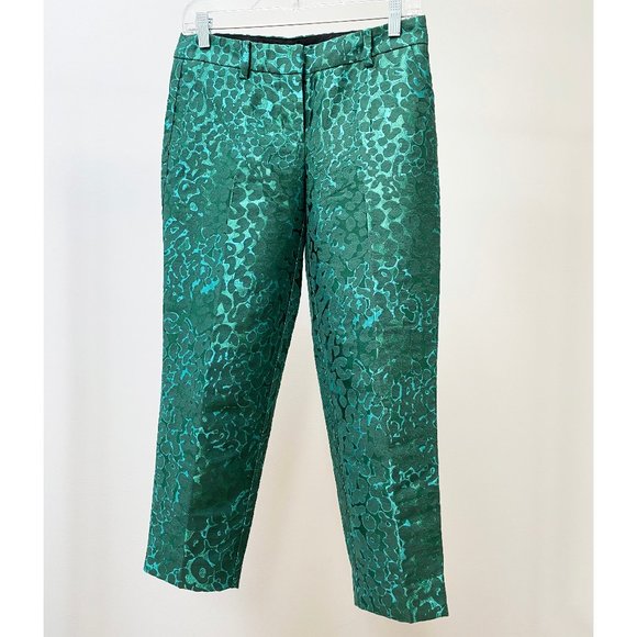J. Crew Pants - J.Crew City Fit emerald green leopard straight leg work pants colorful